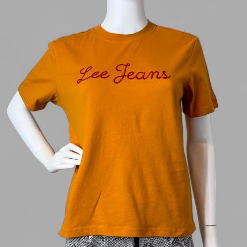 Lee Jeans Womens Short Sleeve Logo Graphic T-Shirt Mustard Orange Small